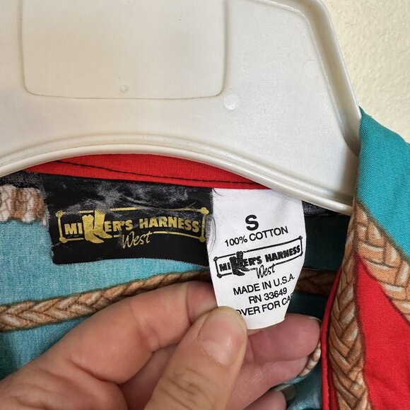 Vtg Millers Harness Womens Western Shirt Small Rodeo Saddle All over Print Teal - Picture 3 of 8